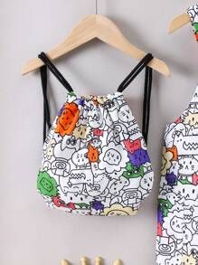 SHEIN Young Boy Cute Cartoon Printed Jumpsuit With Backpack For Summer - Multicolor - View 5