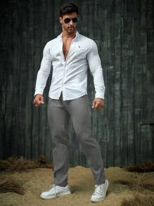 GENTILAND Woven Solid Color Versatile Casual Long Pants Suitable For Everyday Wear - Dark Grey - View 5