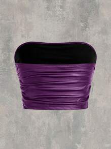 SHEIN EZwear Purple Pleated Cropped Tube Top - Purple - View 2