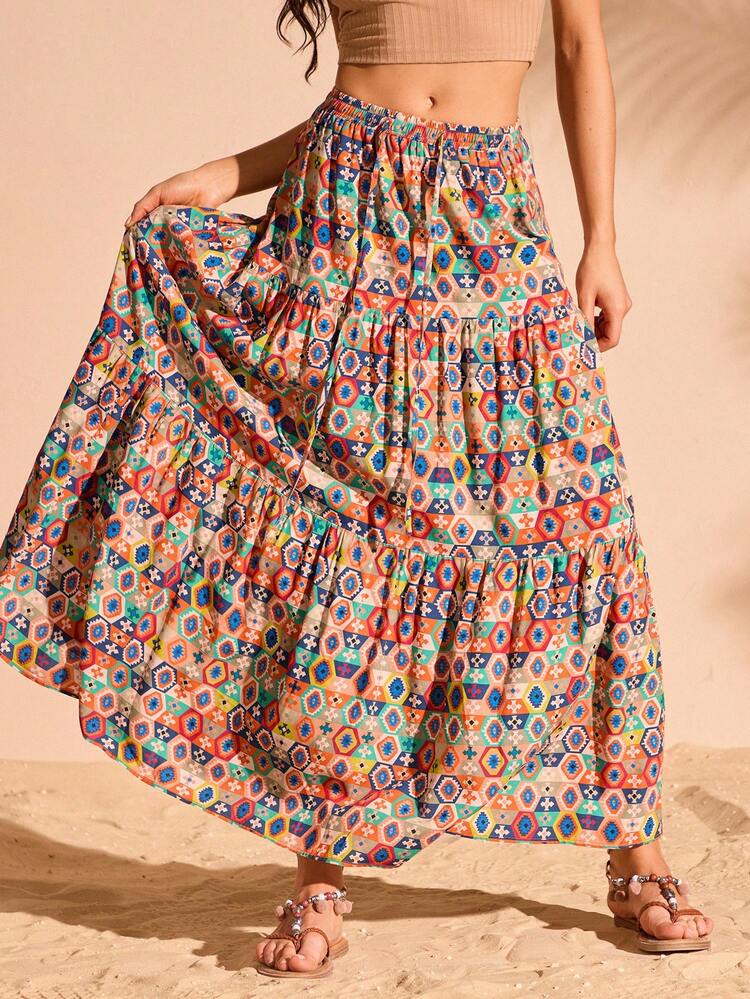Women's Geometric Printed Elastic Waist Vacation Skirt