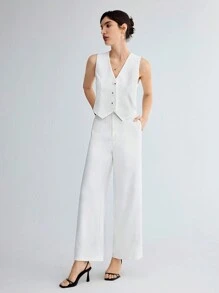 BizChic Ladies' Single-Breasted Suit Vest Set In Fall/Winter - White - View 1