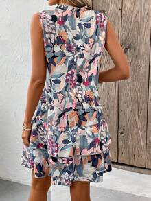 SHEIN LUNE Đầm không tay in hoa, viền bèo nhún, có dây buộc eo dành cho nữ, thích hợp cho kỳ nghỉ biển. - Nhiều màu - Xem 2