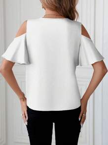 SHEIN Clasi 純色蕾絲拼接露肩上衣 - 白色 - 查看 2