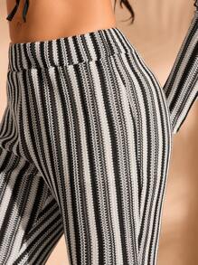Forever 21 Vacation Casual Striped Crochet Flared Pants - Black and White - View 5