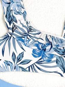 Tween Girl Plant Printed Bikini Set Summer Beach - Multicolor - View 3