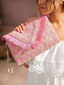 SHEIN VCAY 編織時尚手拿包,適用於日常穿搭 - 粉色 - 查看 6