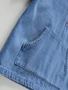 Young Boy Cool Street Style Medium Blue Washed Denim Jacket With Zipper & Half Placket And Hood