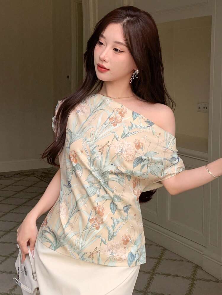 Women's Loose-Fit Blouse With All-Over Floral Print ,New Year Eve,Short Sleeve Tops Summer Vacation Outfits Women Going Out Tops Women Easter Boho