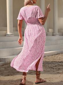 Breezaya Robe bohème d'été pour femmes grande taille avec imprimé floral, taille froncée et fente haute sur l'ourlet