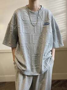 Manfinity Hypemode Loose Fit Men's Letter Patched Drop Shoulder T-Shirt - Grey - View 1