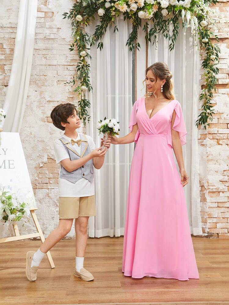 2pcs/Set Loose Fit Elegant 2 In 1 Short Sleeve Shirt And Shorts Set For Tween Boy