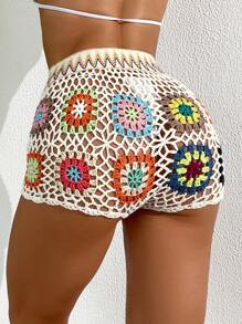 SHEIN Swim 夏季沙灘鉤織褲裙(隨機鉤織方塊顏色)