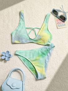 SHEIN Swim Summer Women's Tie-Dye Bikini Set - Multicolor - View 1