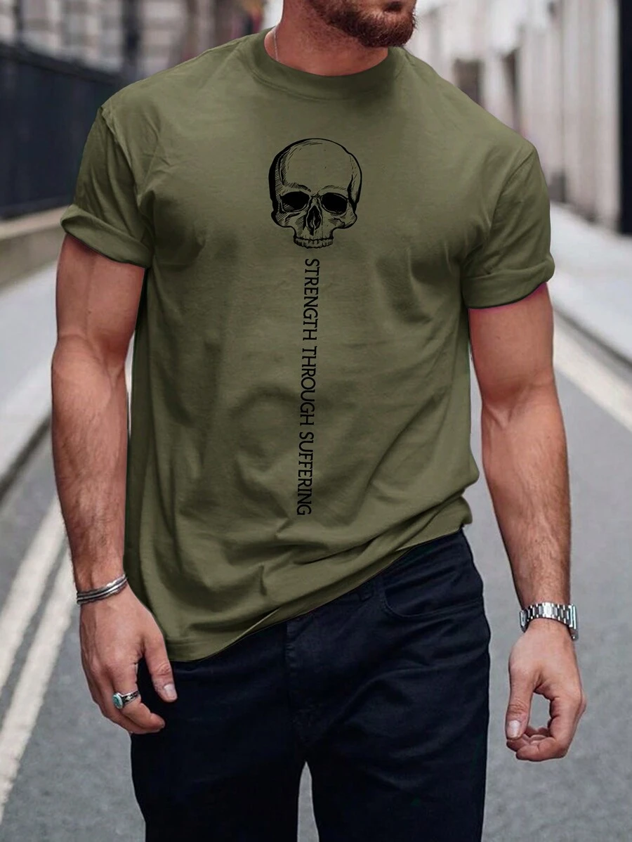 Manfinity LEGND Men Skull Head & Slogan Graphic Printed Short Sleeve T-Shirt, For Going Out, For Friends