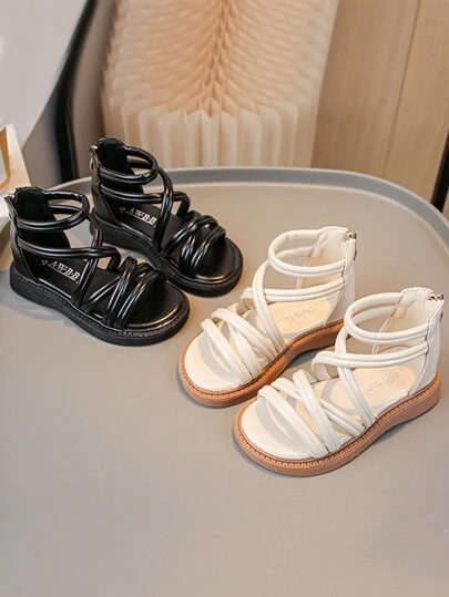 1雙女童時尚羅馬風格涼鞋,軟質防滑鞋底,舒適休閒鞋,適用於家庭、海灘和假日