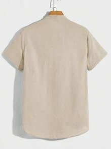 Manfinity BRENVOR Solid Color Weave Short-Sleeve Shirt With Pocket And Front Buttons - Apricot - View 2