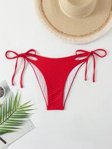 SHEIN Swim Ladies' Solid Side-Tie Bikini Bottom Summer - Red - View 1