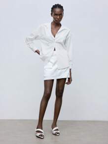 Maija Women's Solid Color Flap Pocket Skirt - White - View 3