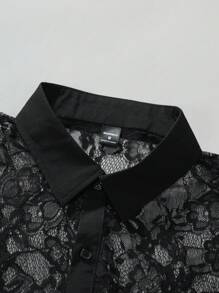 Manfinity AFTRDRK Men's Long Sleeve Lace Shirt , Baggy Button Up See Through Plain Sexy Boyfriend Gift - Black - View 7