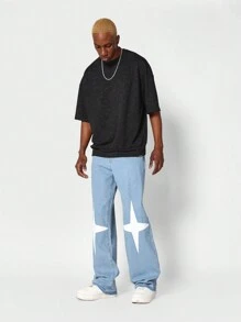 SUMWON Loose Fit Jean With Front And Back Graphic Print - Light Wash - View 4