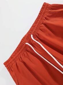 Manfinity Homme Men's Loose Solid Color Button-Down Short-Sleeved Shirt And Pants - Burnt Orange - View 6