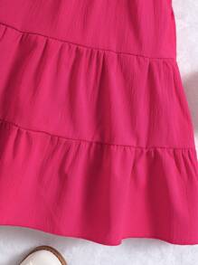 SHEIN Elladie kids 少女休閒假日層疊蛋糕荷葉圓環領洋裝