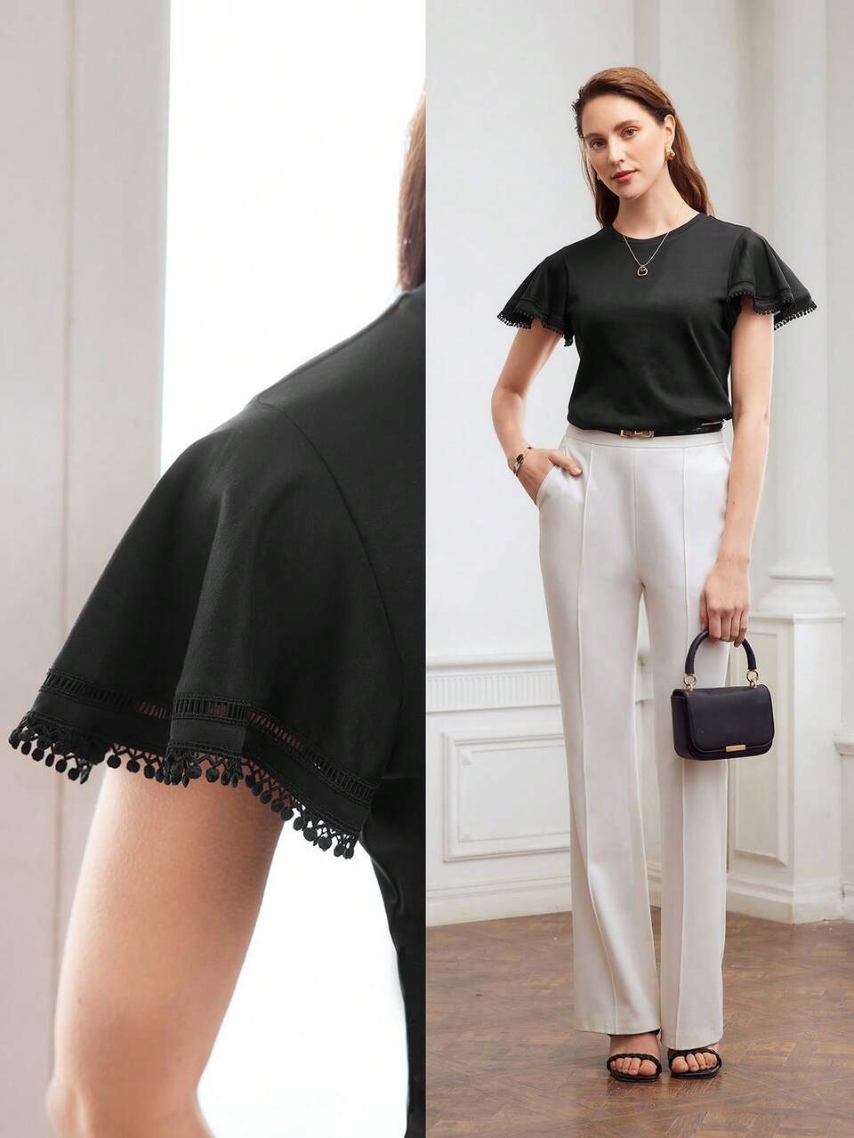 MOTF LACE TRIM FLUTTER SLEEVE TEE