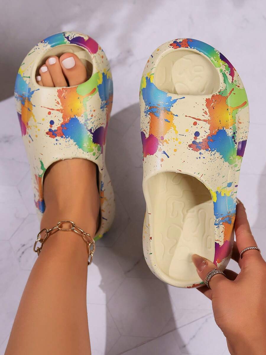 Dép đi biển chống trượt ngoài trời cho nữ, thời trang mùa hè, in họa tiết cá nhân, đế dày và bền - Màu be - Xem 1