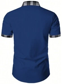 Manfinity Mode Men's Plaid Patchwork Pocket Short Sleeve Shirt - Blue - View 2