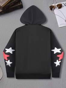 Manfinity Roghcode Men's Letter & Star Print Fleece Hooded Zip-Up Sweatshirt - Black - View 2