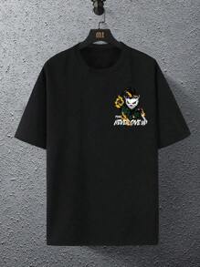 Manfinity Homme 男士大码卡通和字母圖案T恤 - 黑色 - 查看 3