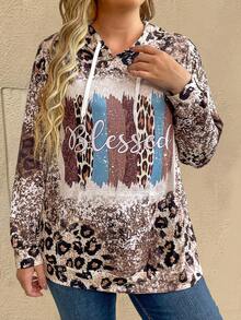 EMERY ROSE 加大码字母图案拼接印花袋鼠口袋抽绳卫衣 - 彩色 - 查看 3