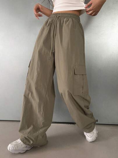 DAZY 女式口袋抽绳工装裤宽松裤秋季服装