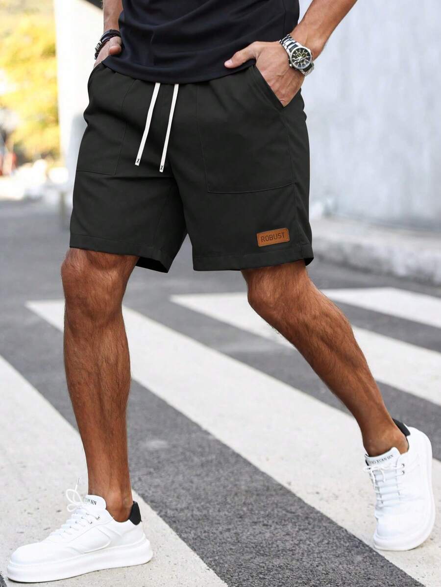 Manfinity Homme Short Suelto Para Hombre Con Cintura De Cordón Y Bolsillos Inclinados - Negro - Ver 1