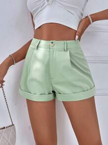 Chiquease Shorts Casuales de Verano para Mujer con Dobladillo y Pliegues