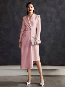 MOTF PREMIUM Vestido Con Pliegues Y Cuello Pico - Rosa - Ver 7