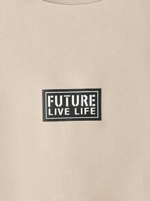 GENTILAND Men's Letter Logo Short Sleeve Knitted T-Shirt And Long Pants Set - Khaki - View 3