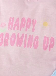 Baby Girl Floral Printed Short Sleeve T-Shirt And Shorts Set With Slogan, Spring/Summer - Multicolor - View 6