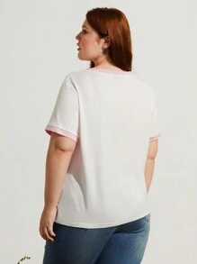 SHEIN Earth Day Fanverse Picks Plus Cartoon And Letter Graphic Ringer Tee - White - View 3