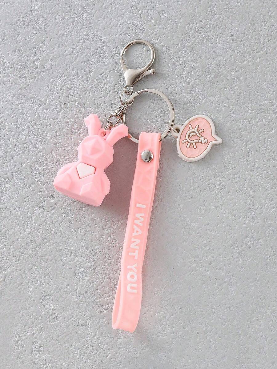 1pc Unisex Geometric Cut Rabbit Keychain Creative Pvc Toy Student ...