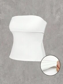 CovetEZ Plus Size Solid Color Strapless Top With Split Hem - White - View 3