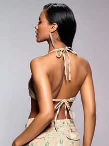 SHEIN BAE 綁染無肩帶牛仔上衣&音樂節 - 彩色 - 查看 2