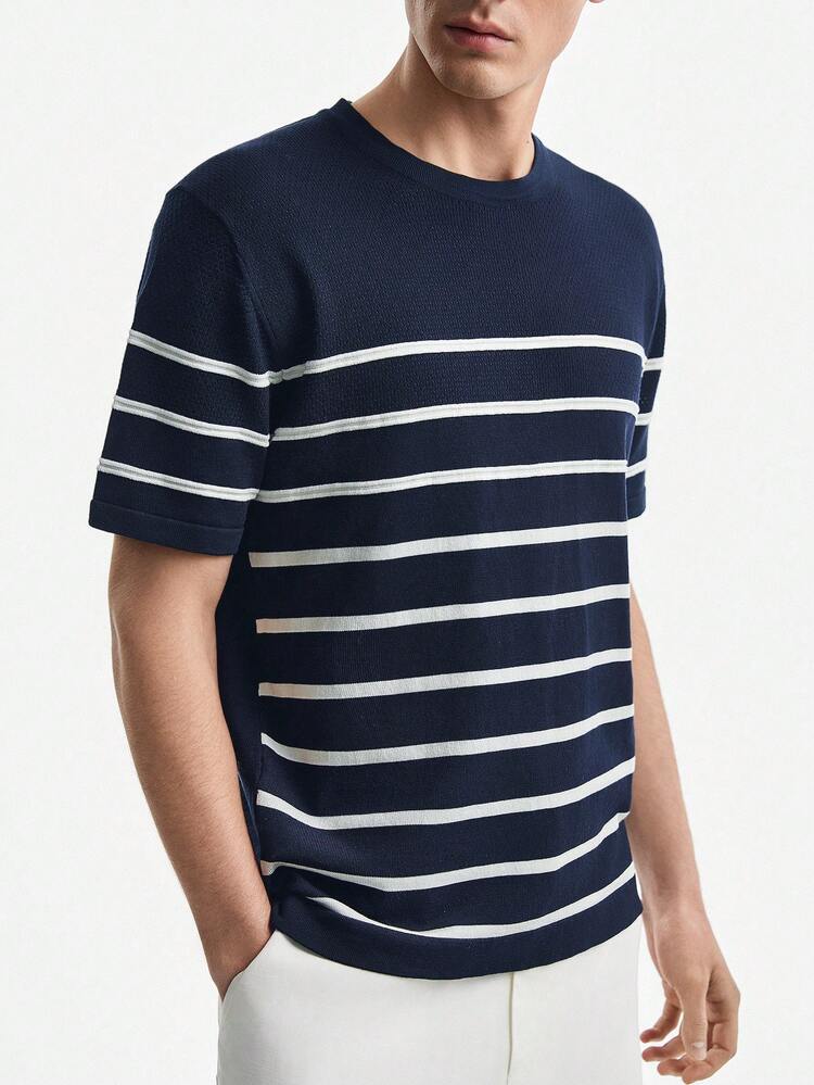Men's Striped Round Neck Short Sleeve Knitwear