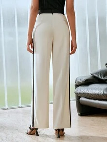 MOTF PREMIUM CONTRAST PIPING SEAM FRONT SUIT PANTS - Apricot - View 6