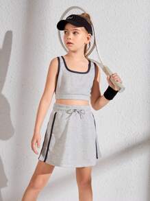 SHEIN conjunto esportivo confortável simples de bloco de cores com borda para meninas pré-adolescentes