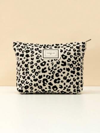 1pc White Leopard Print Makeup Bag, 1pc Black Toiletry Bag, 1pc Beige Makeup Bag, Y2K Style Toiletry Bag, Makeup Pouch, Cosmetic Bag, Skincare Organizer, Travel Essential, Cruise Essential, Dorm Essential, Bridesmaid Gift, Mother's Gift, Birthday Gift, Gift For Friends And Teachers