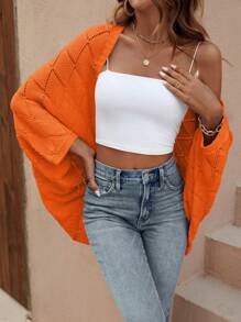 EMERY ROSE 休閑女士空心燕脂袖開襟羊毛衫 - 橘色 - 查看 4