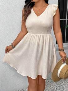 SHEIN Frenchy Plus Size Textured Chiffon Tie Back Open Back Flutter Sleeve Dress