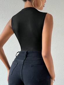 SHEIN Unity Women's Turtleneck Sleeveless Bodycon Bodysuit With Pleats