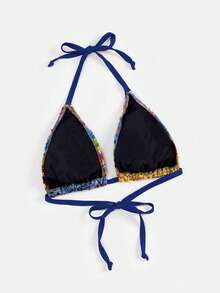 Swim Vcay Kích thước lớn Sọc Áo bikini dây đeo cổ - Màu xanh lam - Xem 2